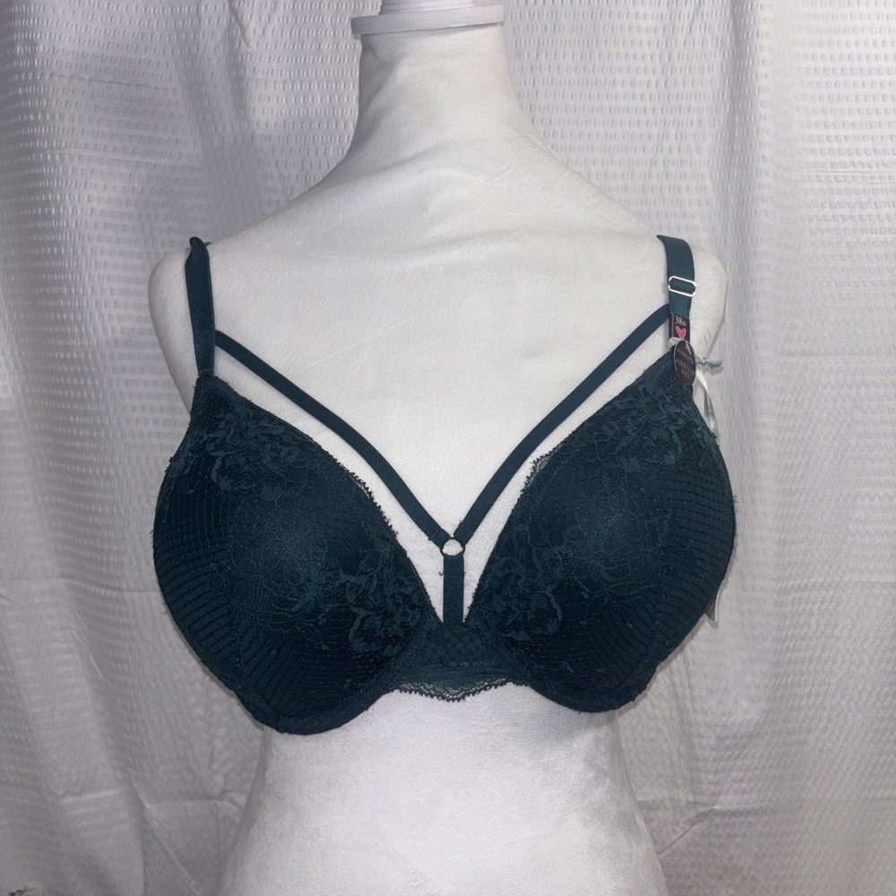 Victoria Secret Green Plunge Push Up Padded Bombshell Size 38D bra NWT sexy Lace